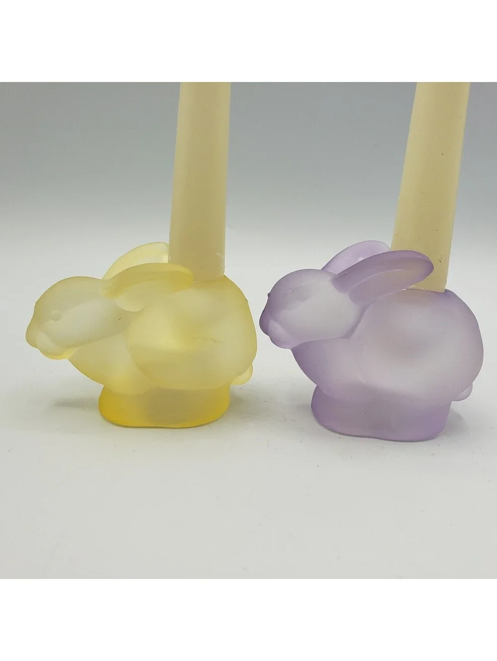 Celebration Taper Candle Holders In Box Frosted Glass Bunny Rabbits Easter